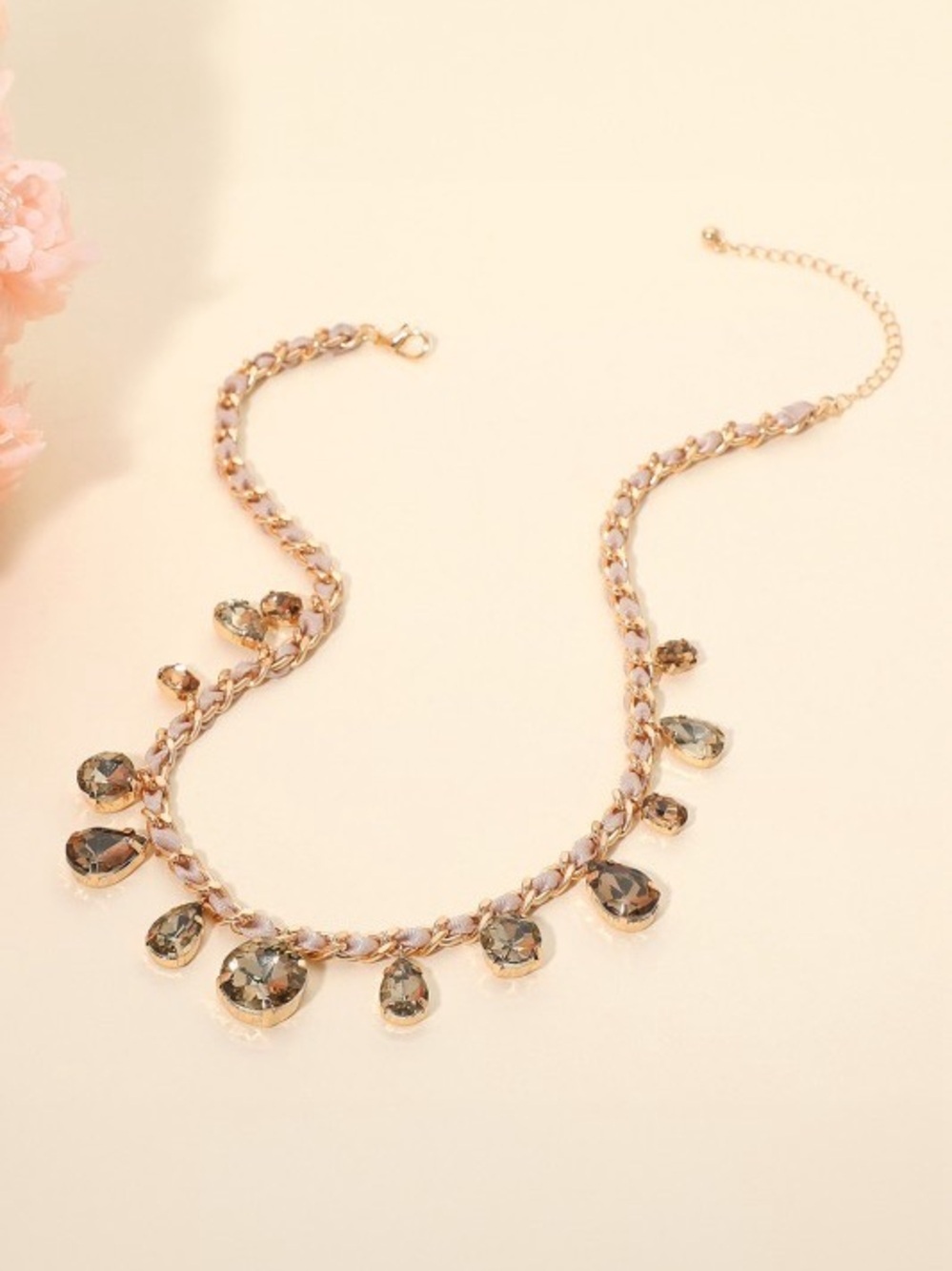Brown Ab boho western evening teardrop Crystal rhinestone beaded necklace